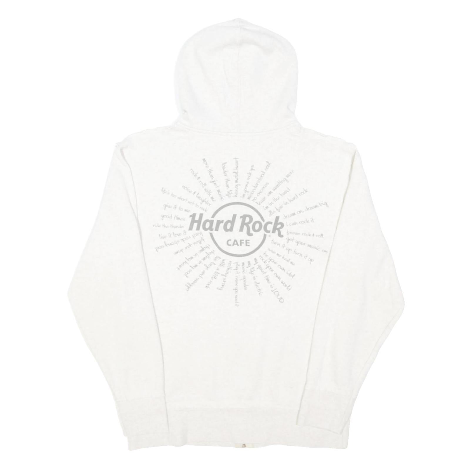 HARD ROCK CAFE Girls White Zip Hoodie L Cotton Blend Casual Pullover