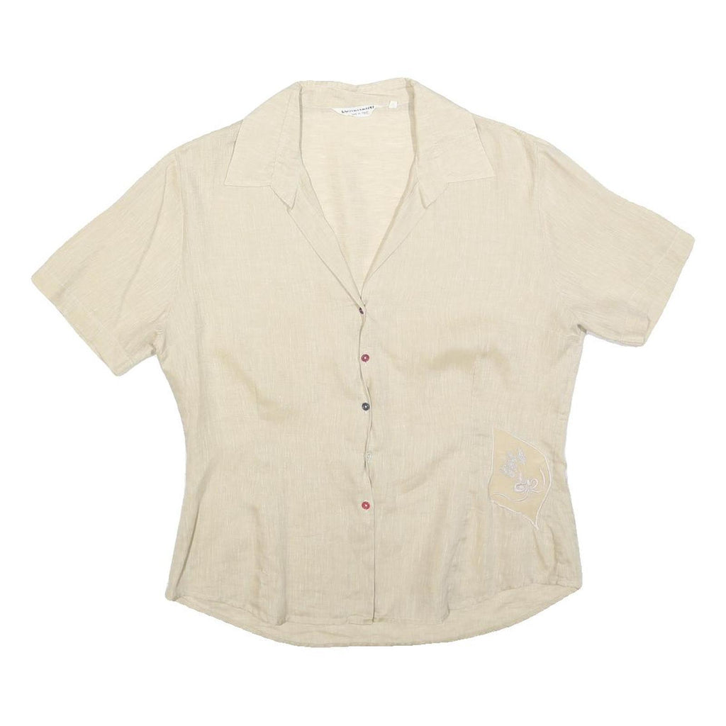 LORENZINI Womens Beige Short Sleeve Shirt Collared Pocket Embroidered L