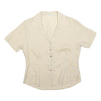LORENZINI Womens Beige Short Sleeve Shirt Collared Pocket Embroidered L