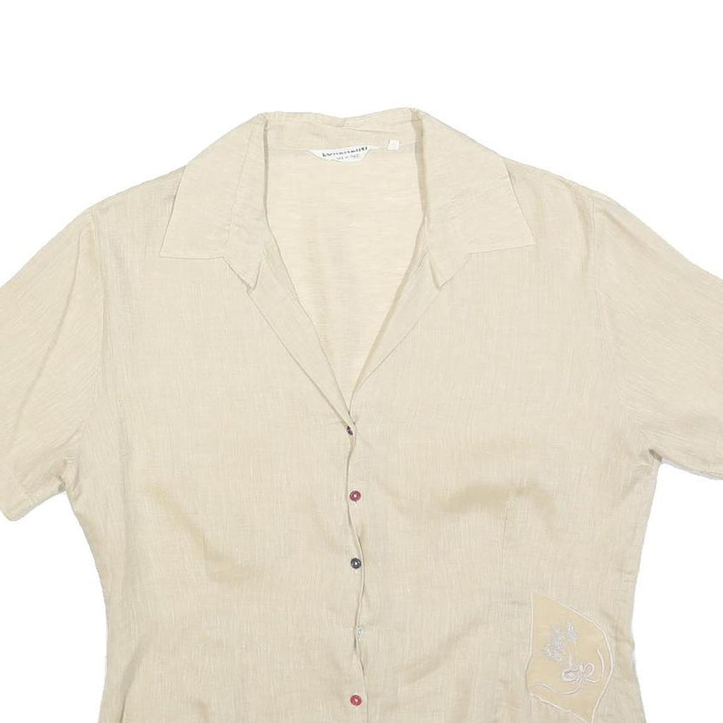 LORENZINI Womens Beige Short Sleeve Shirt Collared Pocket Embroidered L