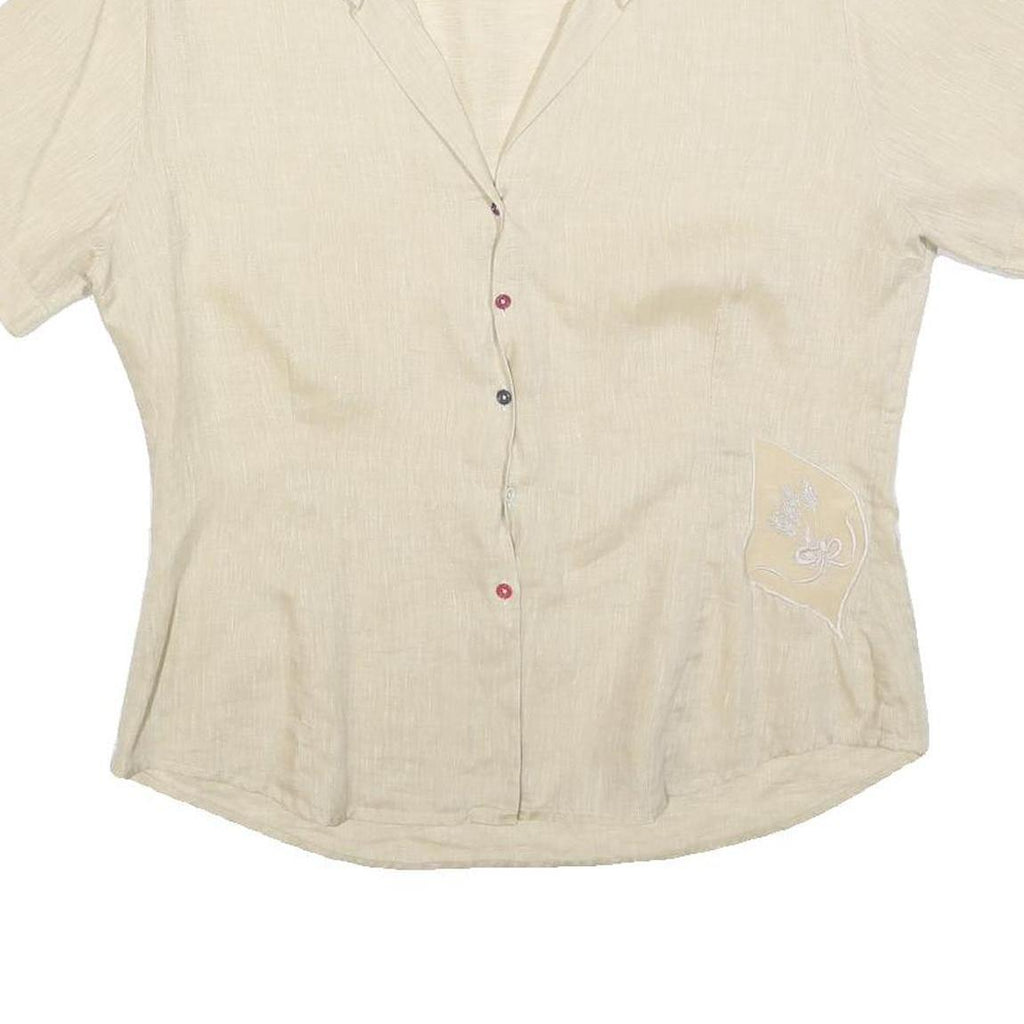 LORENZINI Womens Beige Short Sleeve Shirt Collared Pocket Embroidered L