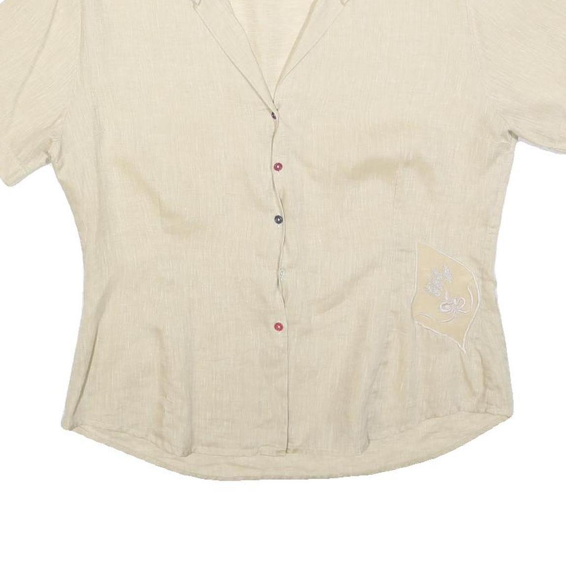LORENZINI Womens Beige Short Sleeve Shirt Collared Pocket Embroidered L