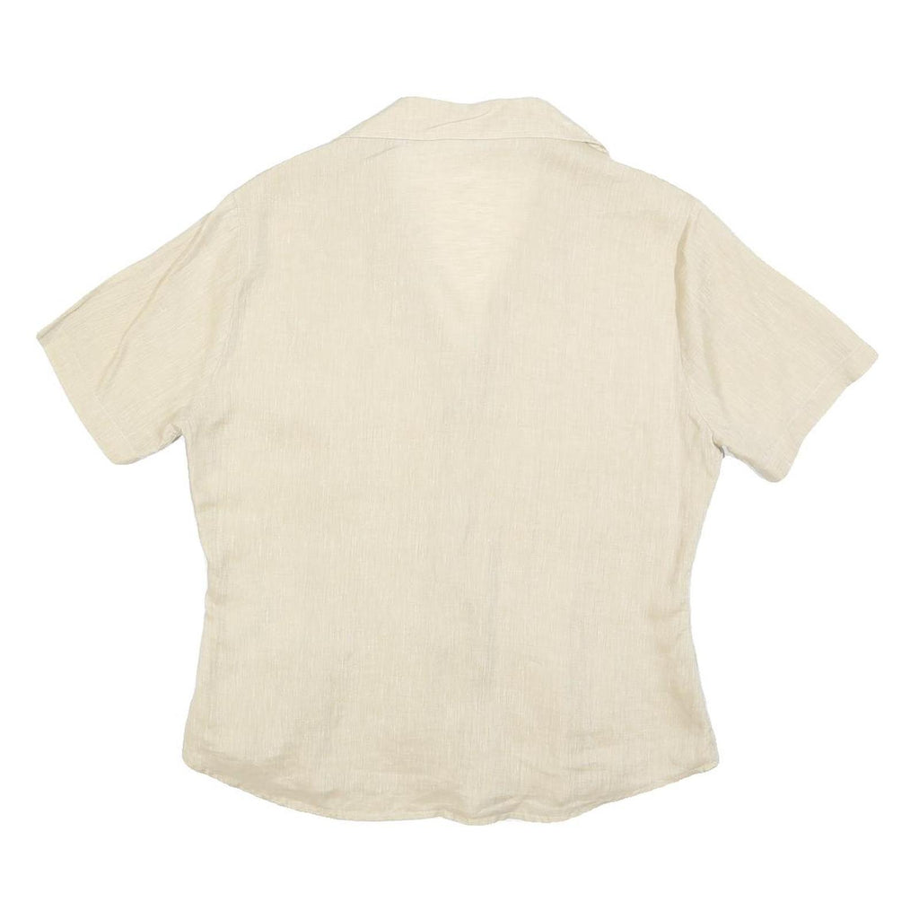 LORENZINI Womens Beige Short Sleeve Shirt Collared Pocket Embroidered L