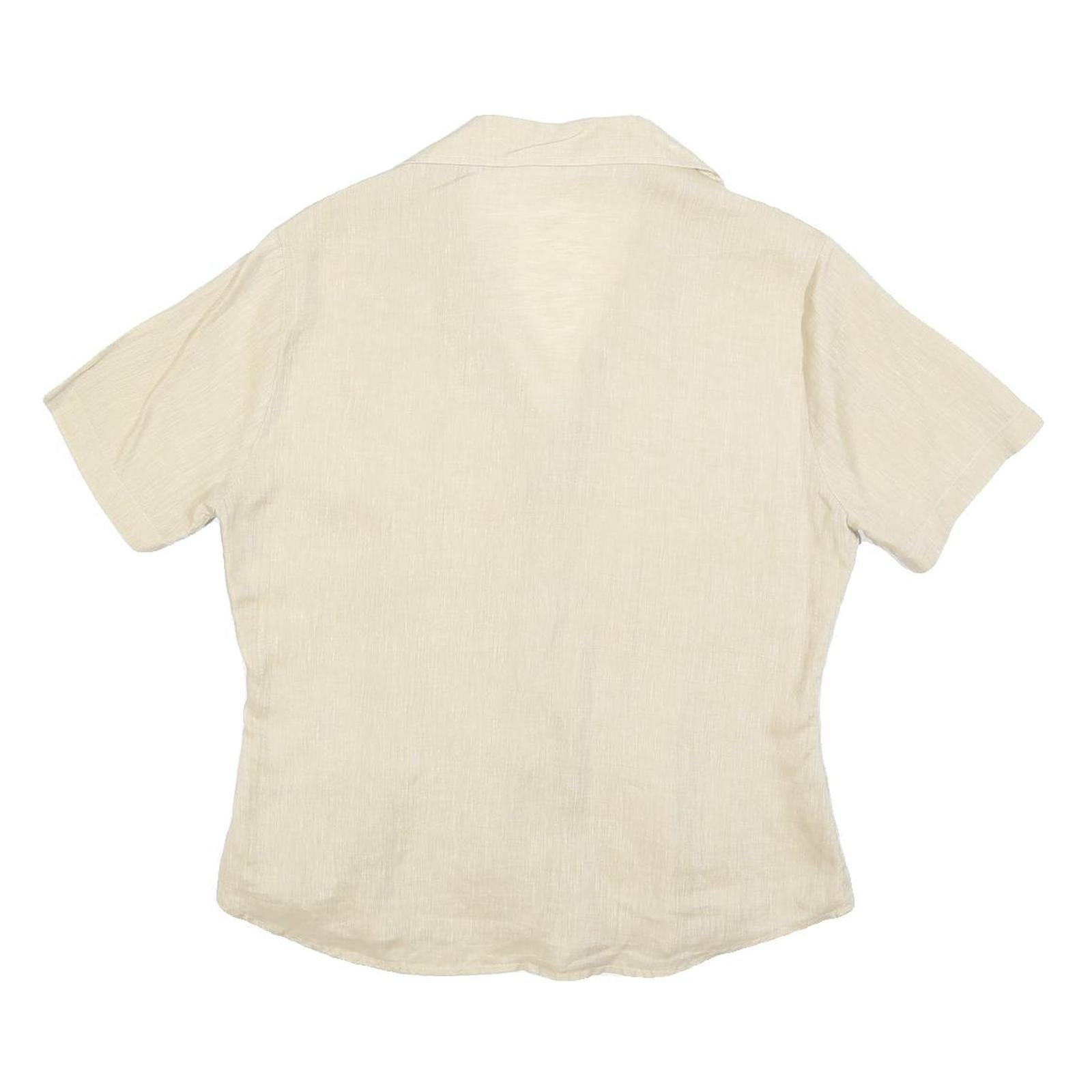 LORENZINI Womens Beige Short Sleeve Shirt Collared Pocket Embroidered L