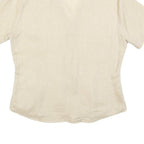 LORENZINI Womens Beige Short Sleeve Shirt Collared Pocket Embroidered L
