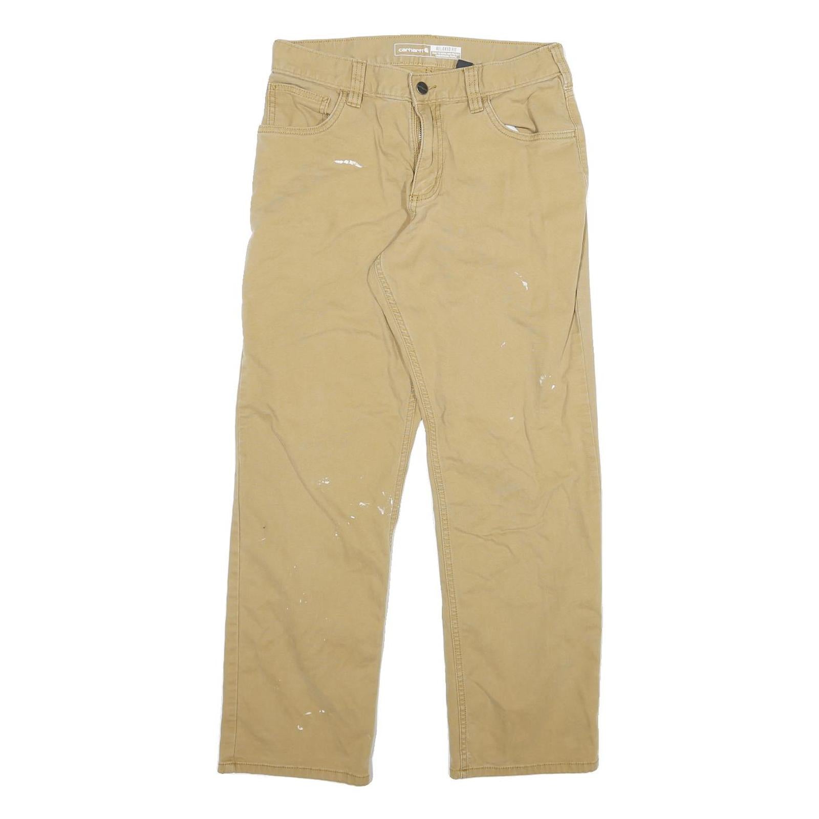 CARHARTT Mens Cotton Blend Beige Relaxed Straight Trousers W30 L30 Workwear