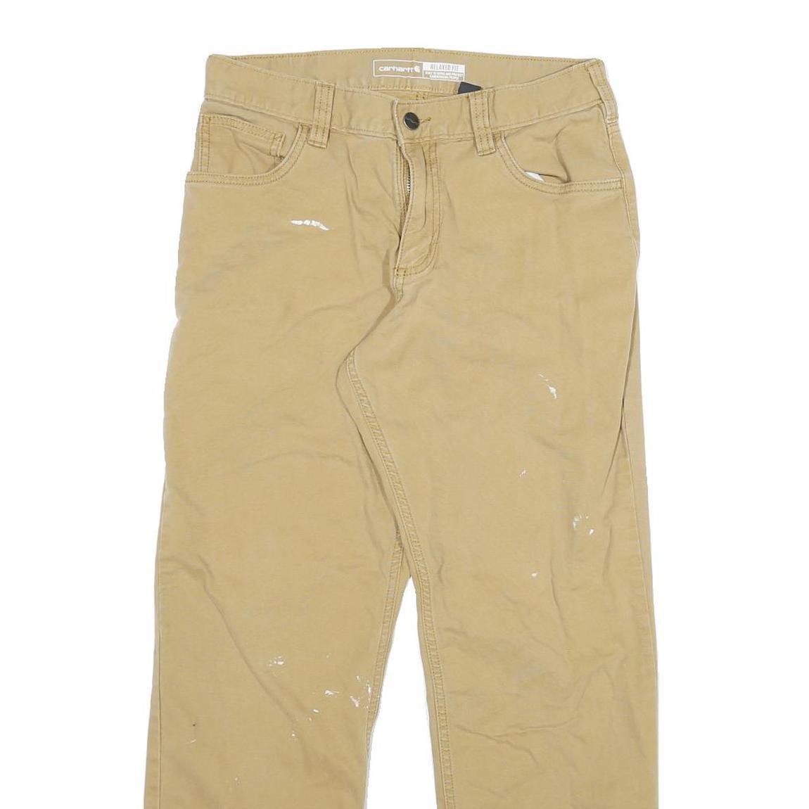 CARHARTT Mens Cotton Blend Beige Relaxed Straight Trousers W30 L30 Workwear
