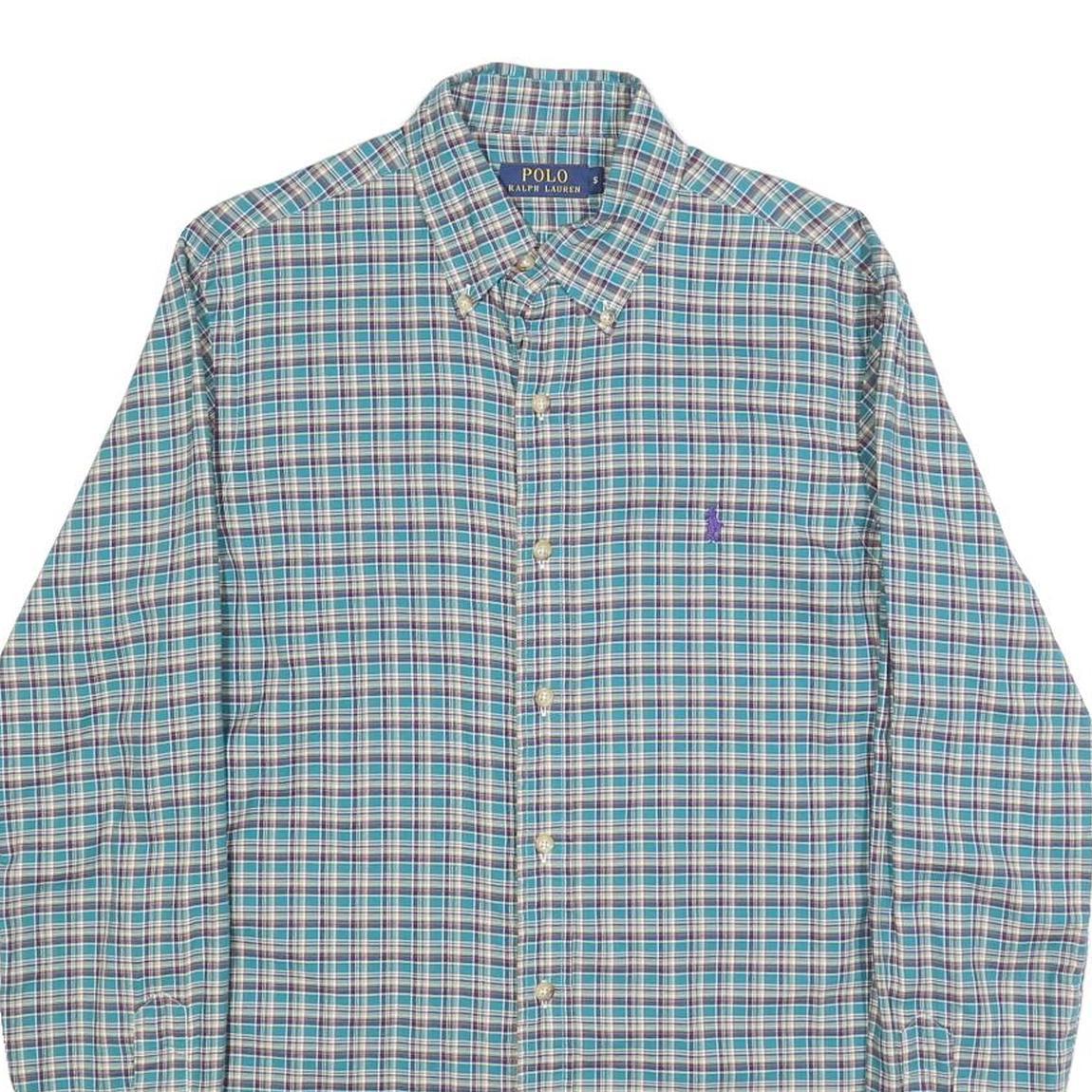 POLO RALPH LAUREN Mens Blue & Green Check Shirt S Casual Cotton Button Down