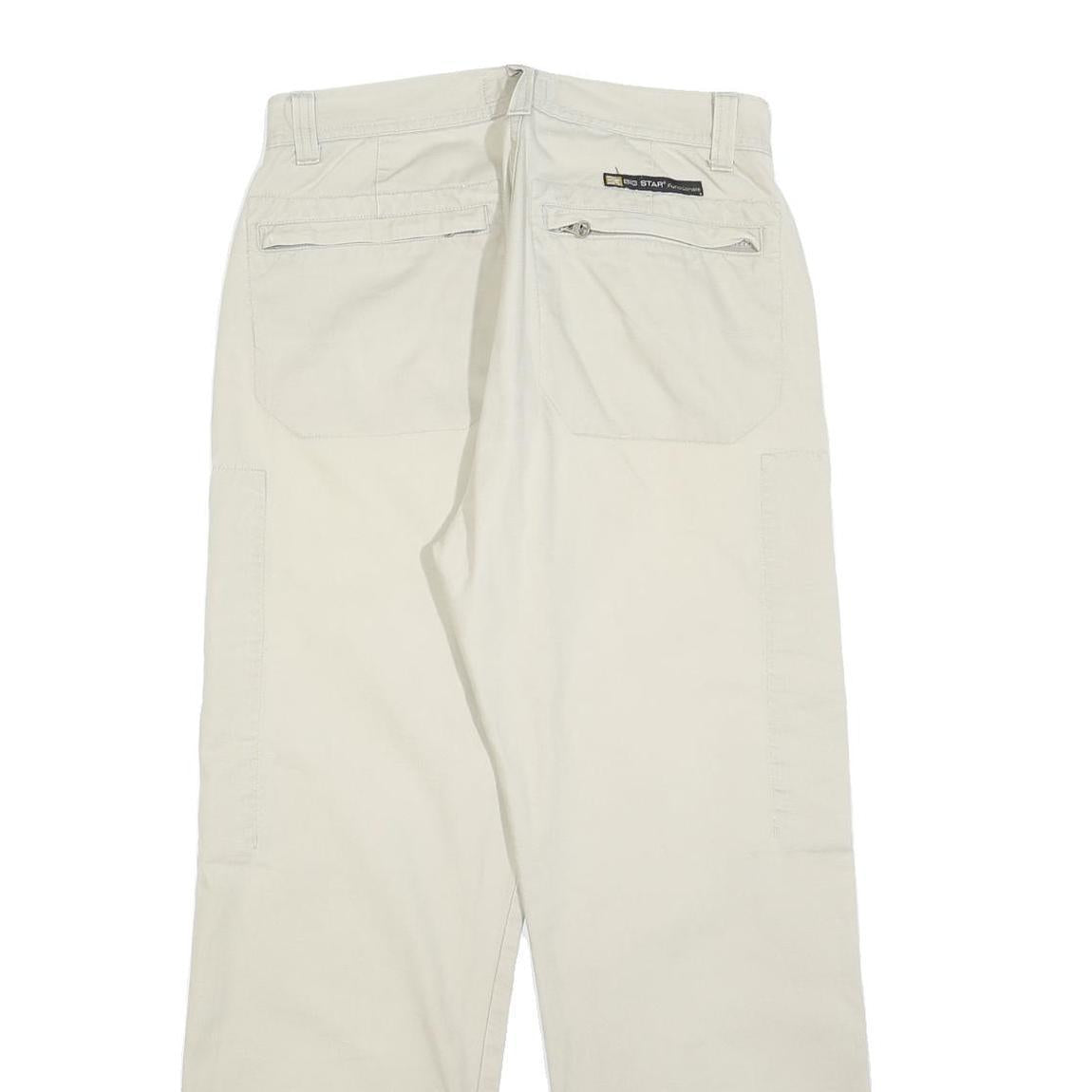 BIG STAR Womens Relaxed Beige Cotton Blend Zip Trousers W32 L30 Casual