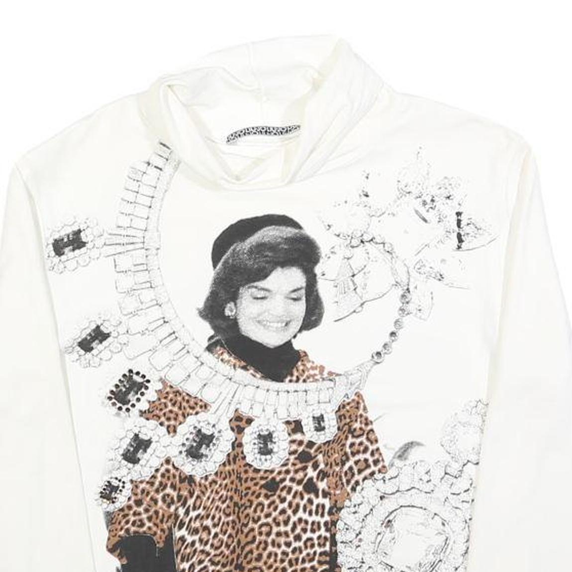 LUI JO Womens White Printed Top Long Sleeve Roll Neck S Cotton Blend Casual