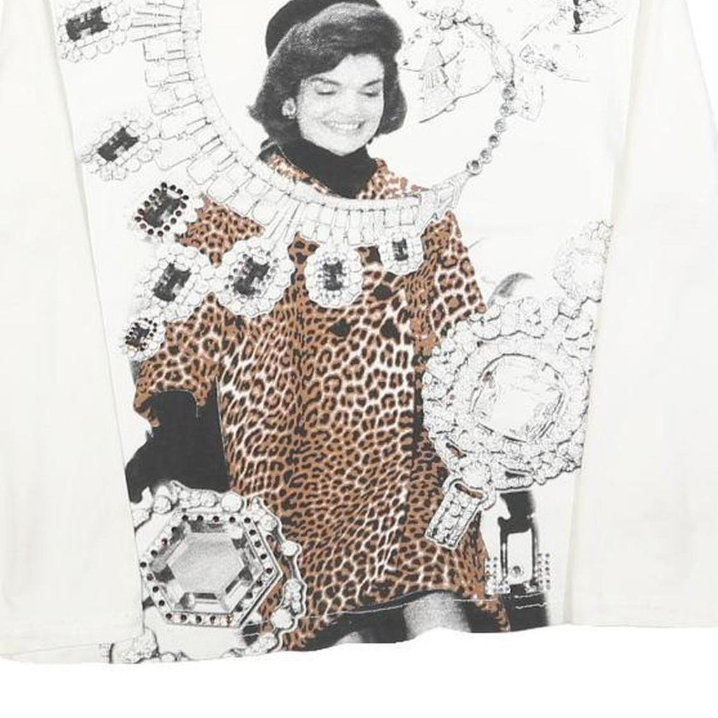 LUI JO Womens White Printed Top Long Sleeve Roll Neck S Cotton Blend Casual