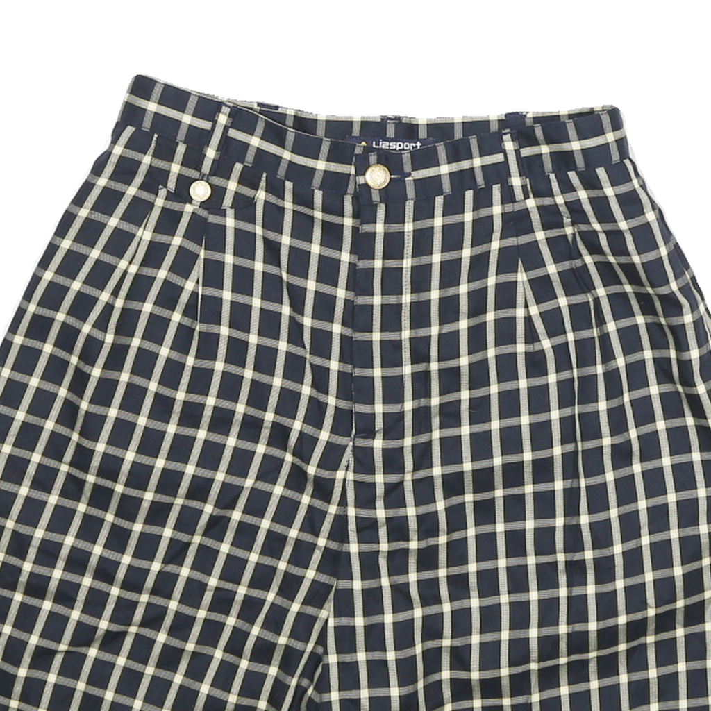 LIZSPORT Womens Shorts Blue & Cream Check UK 4 W24 Casual Polyester Blend