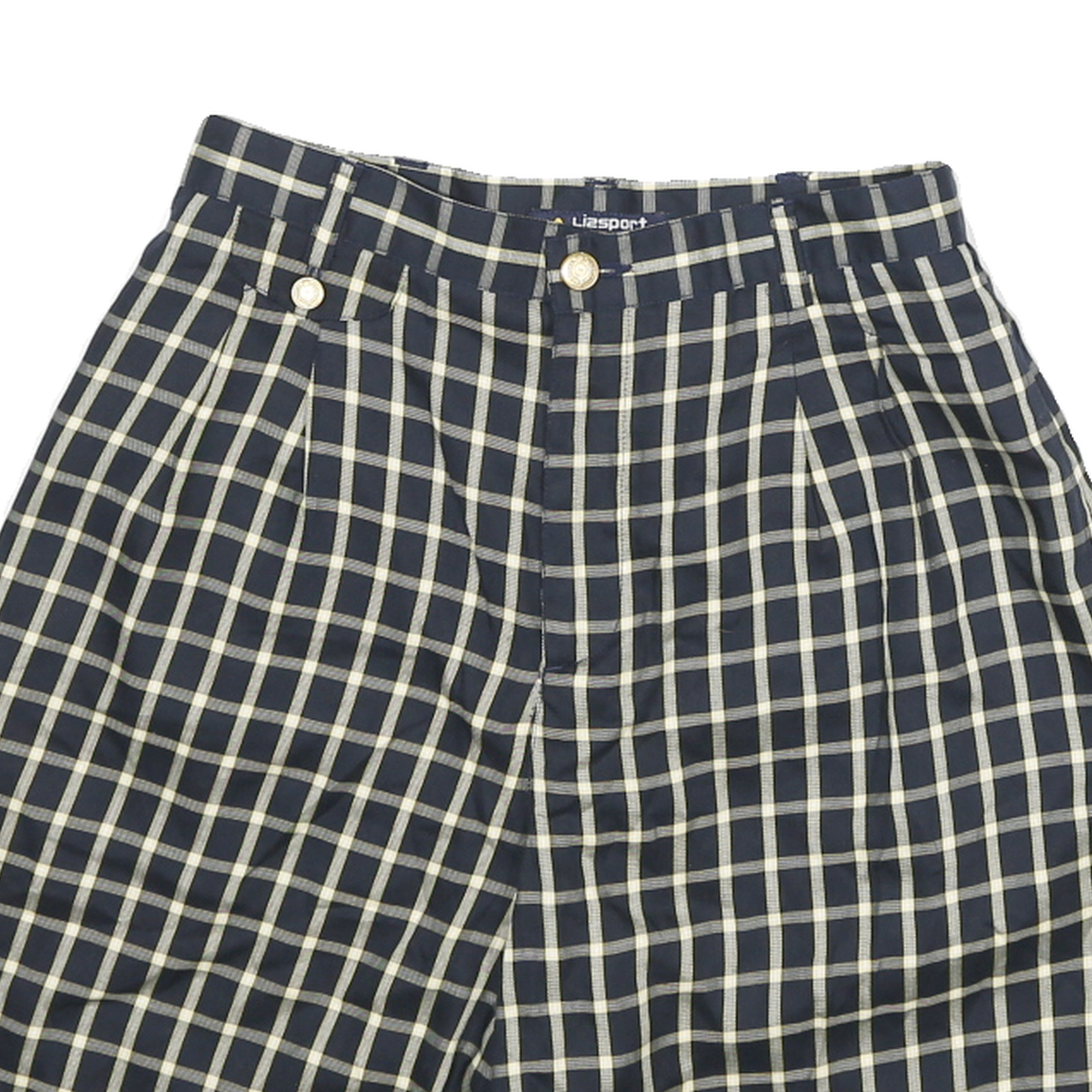 LIZSPORT Womens Shorts Blue & Cream Check UK 4 W24 Casual Polyester Blend