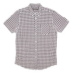 BEN SHERMAN Mens Maroon & White Check Shirt L Cotton Blend Short Sleeve Button