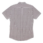 BEN SHERMAN Mens Maroon & White Check Shirt L Cotton Blend Short Sleeve Button