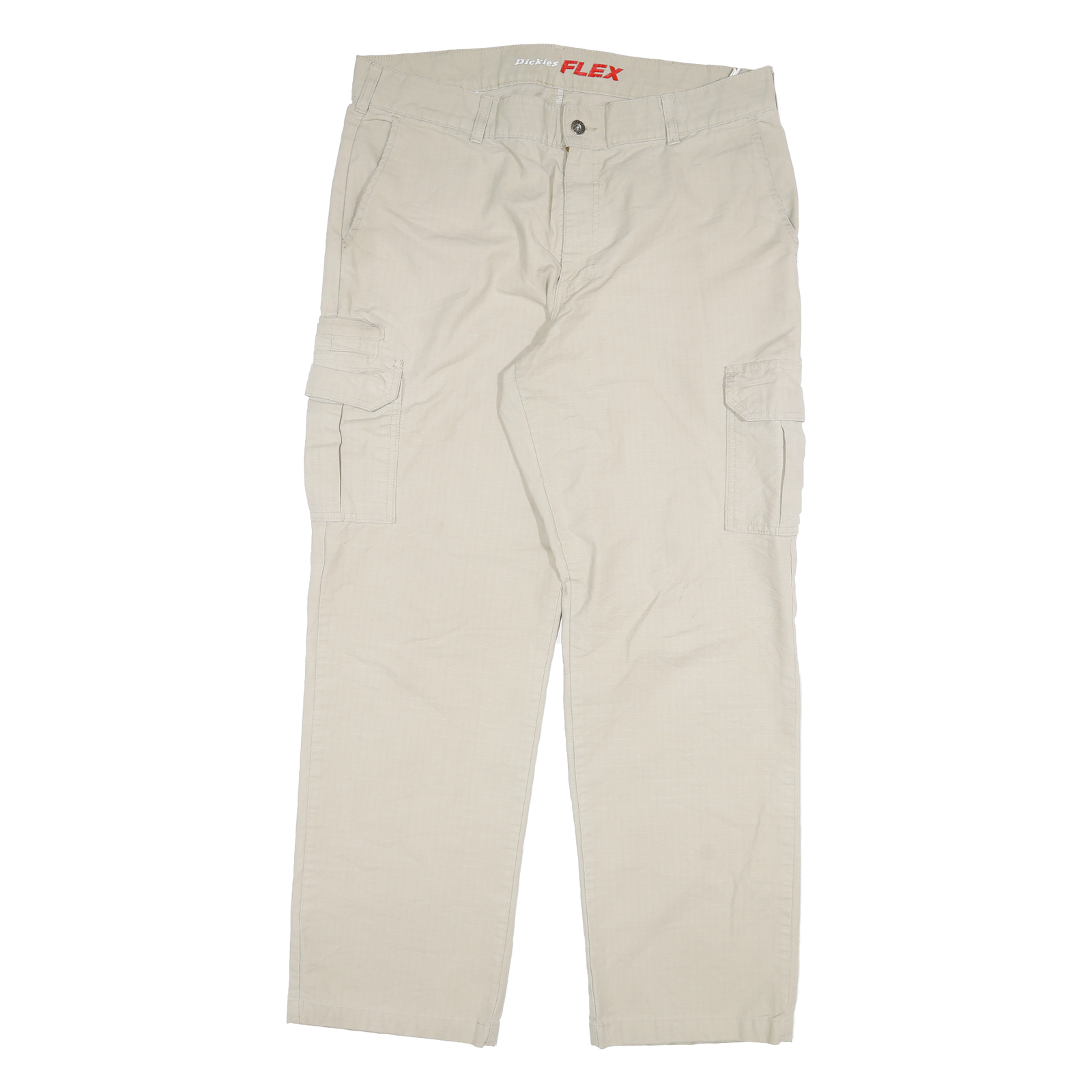 DICKIES Mens Regular Fit Beige Cargo Trousers W38 L34 Cotton Blend Zip Pockets