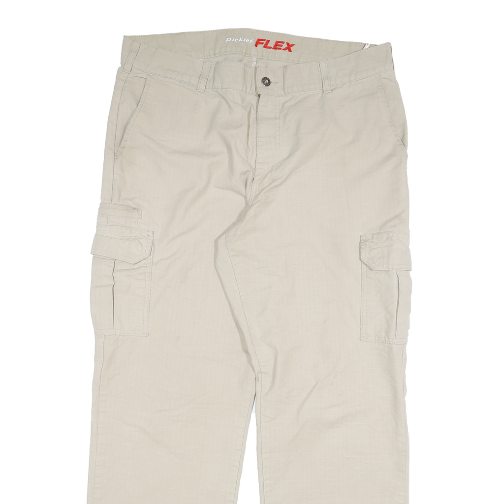 DICKIES Mens Regular Fit Beige Cargo Trousers W38 L34 Cotton Blend Zip Pockets