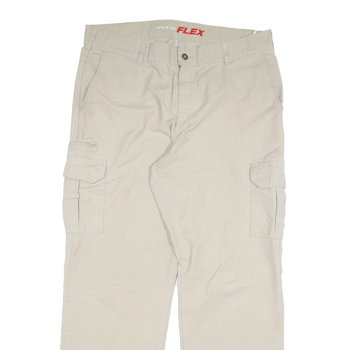 DICKIES Mens Regular Fit Beige Cargo Trousers W38 L34 Cotton Blend Zip Pockets