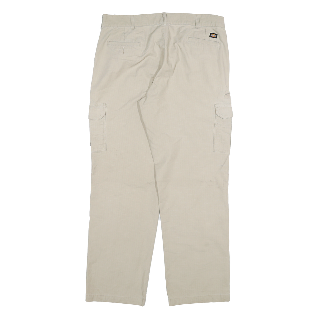 DICKIES Mens Regular Fit Beige Cargo Trousers W38 L34 Cotton Blend Zip Pockets
