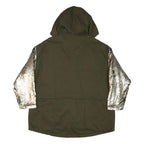 ZARA Womens Khaki & Silver Sequin Sleeve Hoodie Jacket XS Cotton Woven Zip