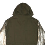 ZARA Womens Khaki & Silver Sequin Sleeve Hoodie Jacket XS Cotton Woven Zip