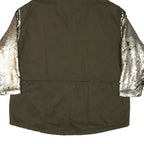 ZARA Womens Khaki & Silver Sequin Sleeve Hoodie Jacket XS Cotton Woven Zip