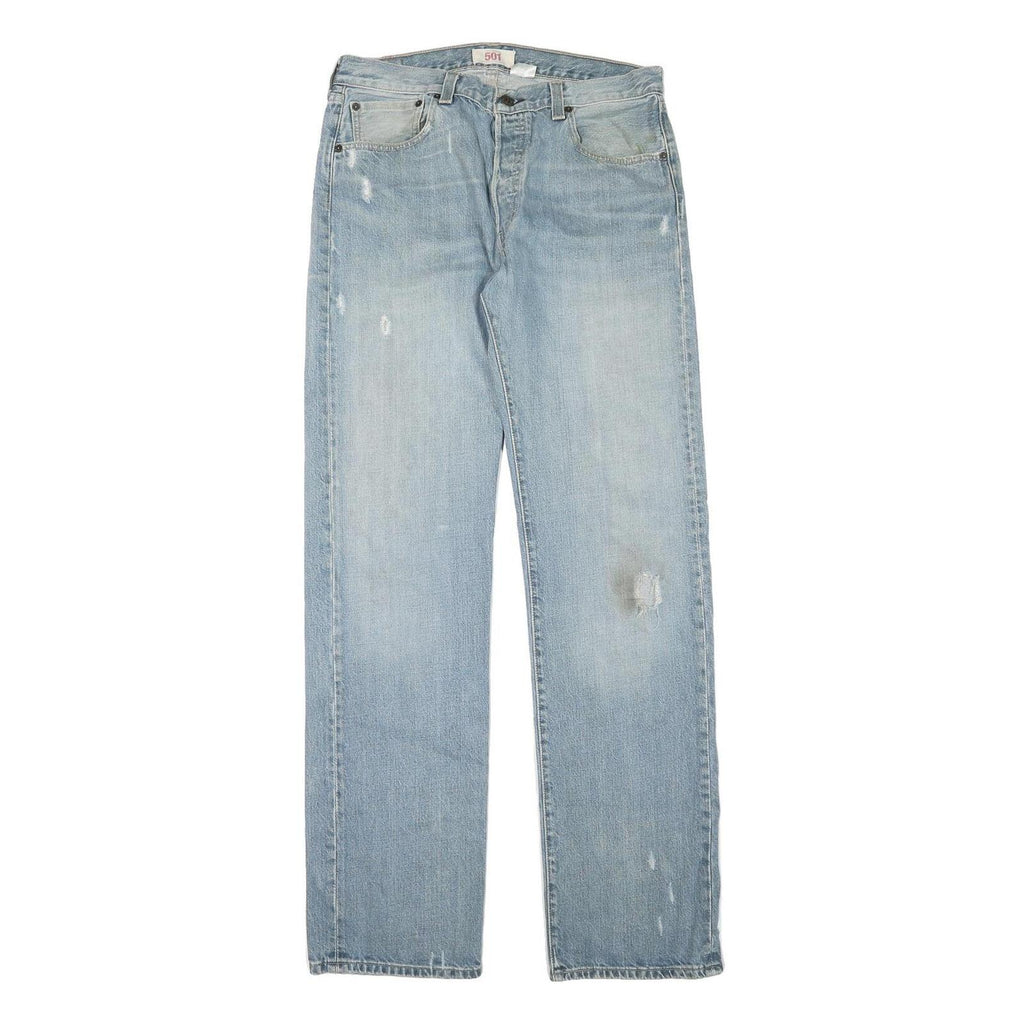 LEVI'S 501 Mens Jeans Blue Cotton Denim Light W32 L35 Regular Fit Button Fly