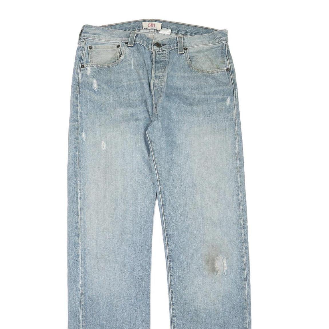 LEVI'S 501 Mens Jeans Blue Cotton Denim Light W32 L35 Regular Fit Button Fly