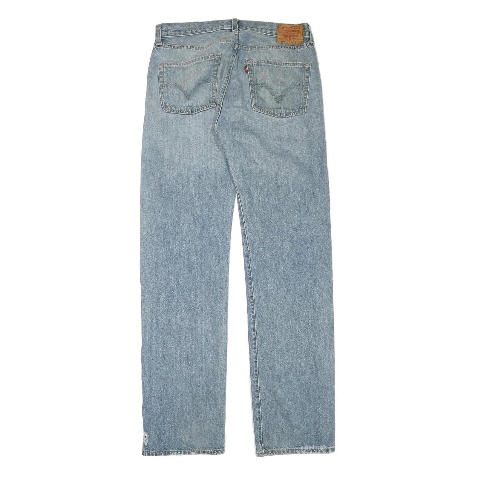 LEVI'S 501 Mens Jeans Blue Cotton Denim Light W32 L35 Regular Fit Button Fly