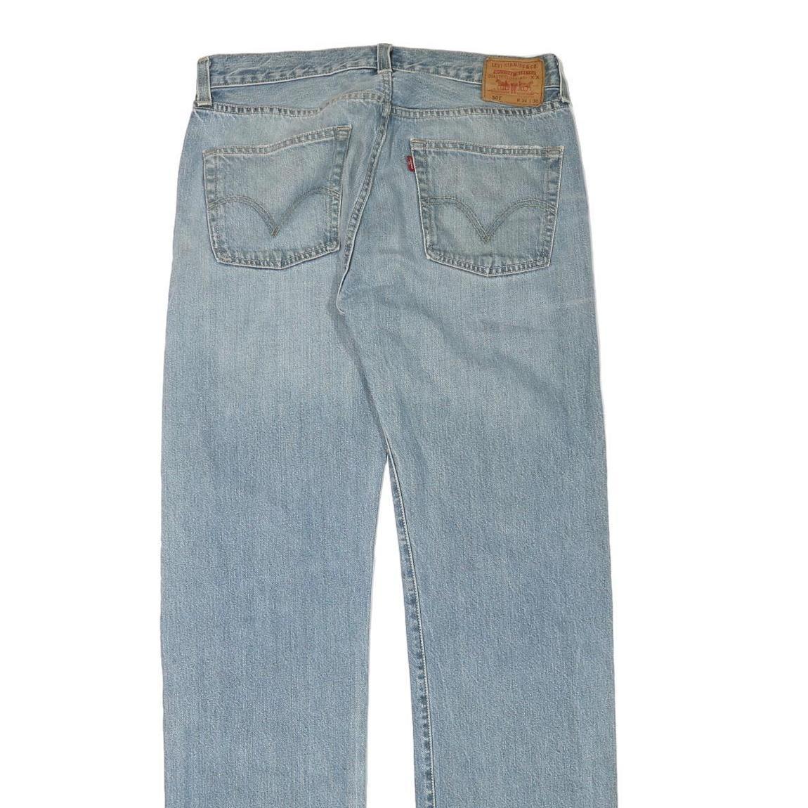 LEVI'S 501 Mens Jeans Blue Cotton Denim Light W32 L35 Regular Fit Button Fly