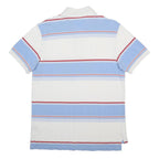 TOMMY HILFIGER Mens White & Blue Striped Short Sleeve Polo Shirt M Cotton Blend