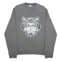 KENZO Mens Grey Tiger Logo Crew Neck L Sweatshirt Cotton Blend Pullover