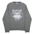 KENZO Mens Grey Tiger Logo Crew Neck L Sweatshirt Cotton Blend Pullover