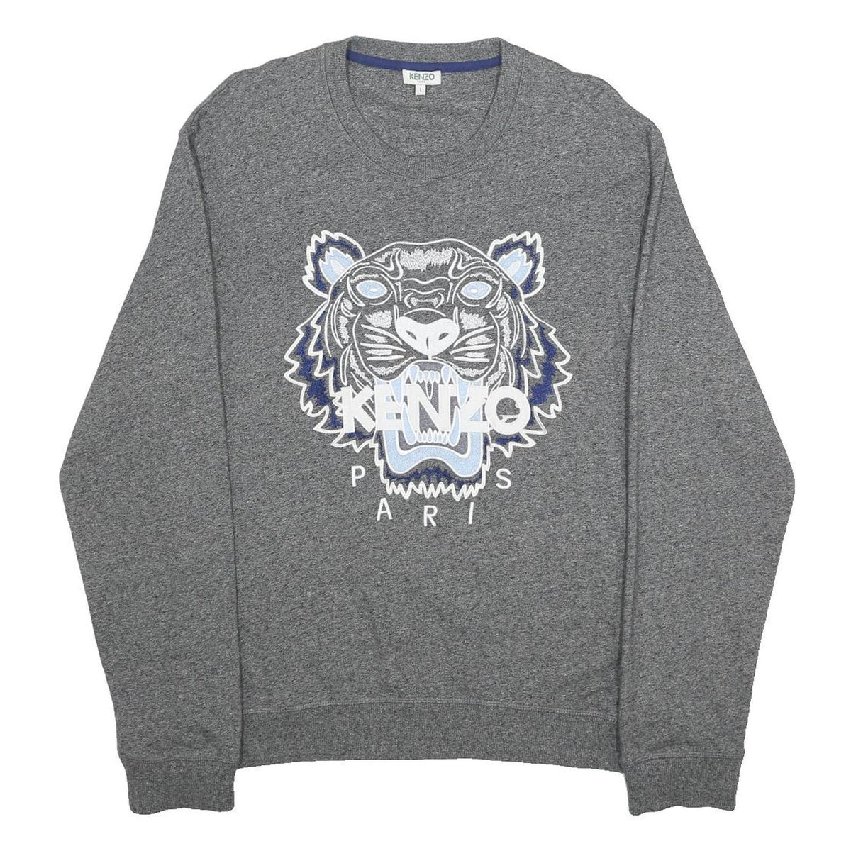 KENZO Mens Grey Tiger Logo Crew Neck L Sweatshirt Cotton Blend Pullover