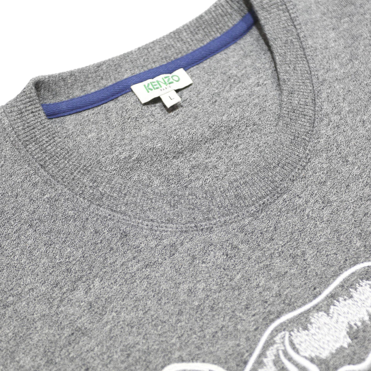KENZO Mens Grey Tiger Logo Crew Neck L Sweatshirt Cotton Blend Pullover