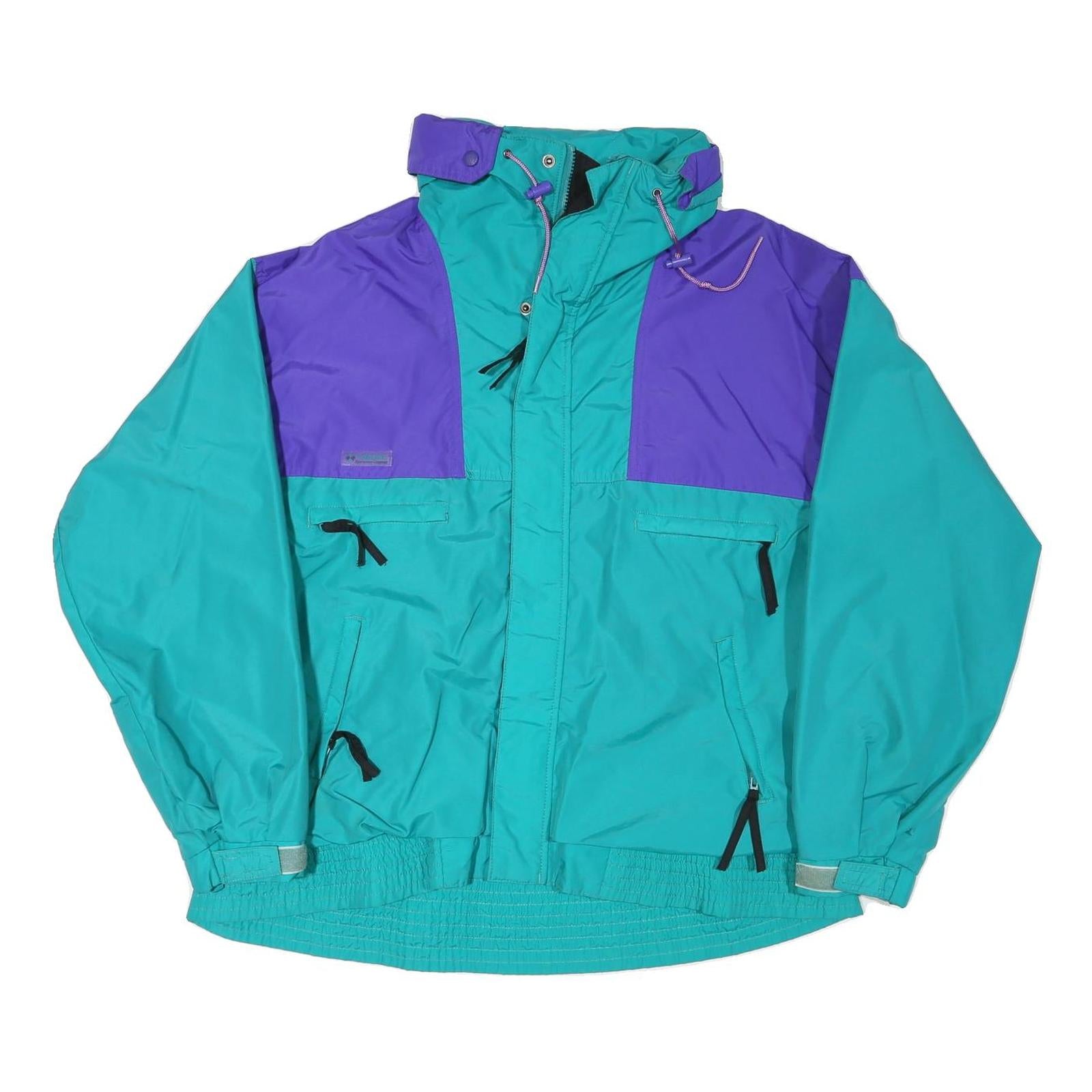 COLUMBIA Mens Blue & Purple Outdoor Jacket XL Polyester Blend Plain Zip