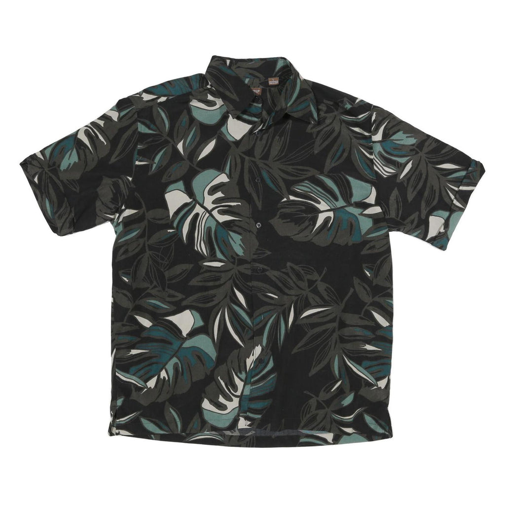 CENTRO Mens Black & Grey Tropical Print Shirt L Polyester Casual Summer