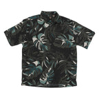CENTRO Mens Black & Grey Tropical Print Shirt L Polyester Casual Summer