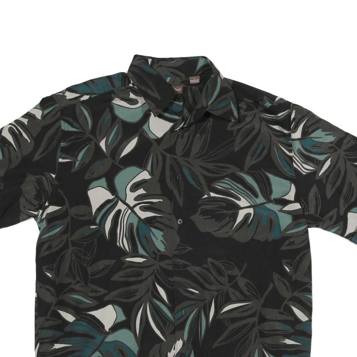 CENTRO Mens Black & Grey Tropical Print Shirt L Polyester Casual Summer