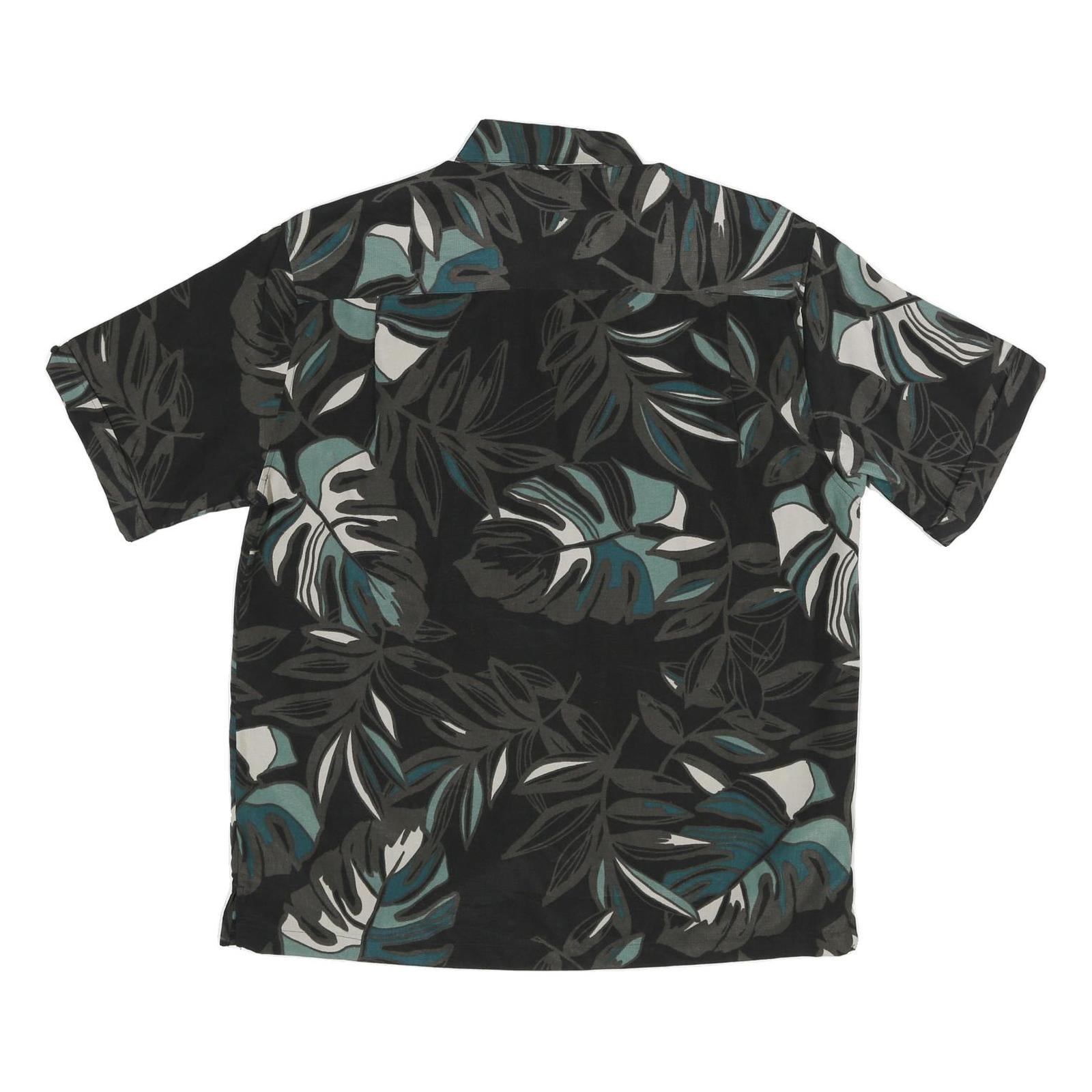 CENTRO Mens Black & Grey Tropical Print Shirt L Polyester Casual Summer