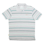 ADIDAS Mens Grey & Green Striped Polo Shirt L Cotton Short Sleeve Casual
