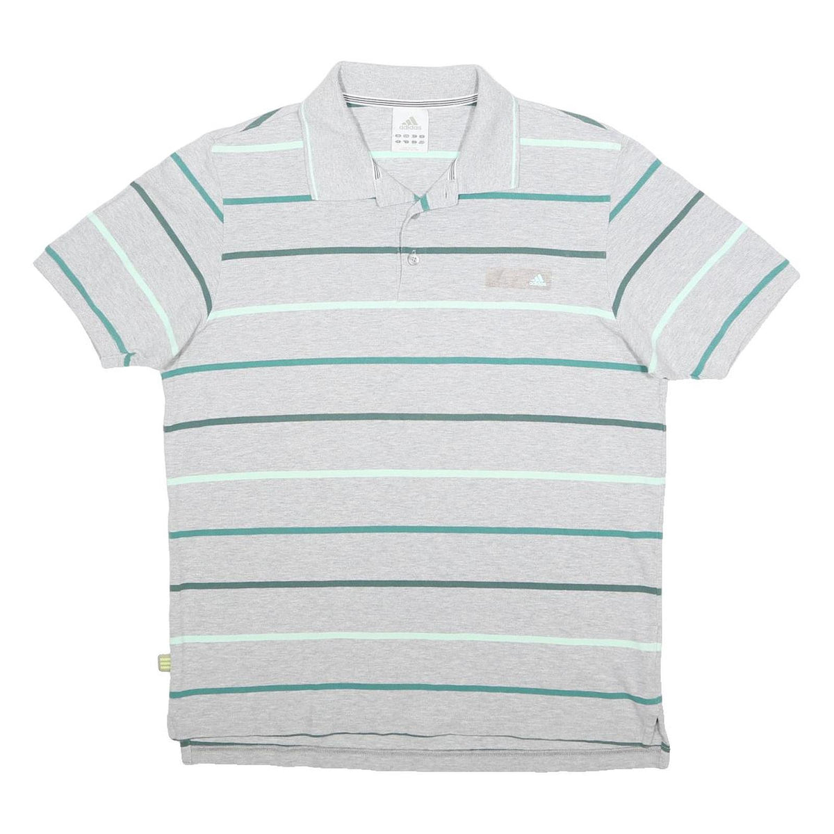 ADIDAS Mens Grey & Green Striped Polo Shirt L Cotton Short Sleeve Casual