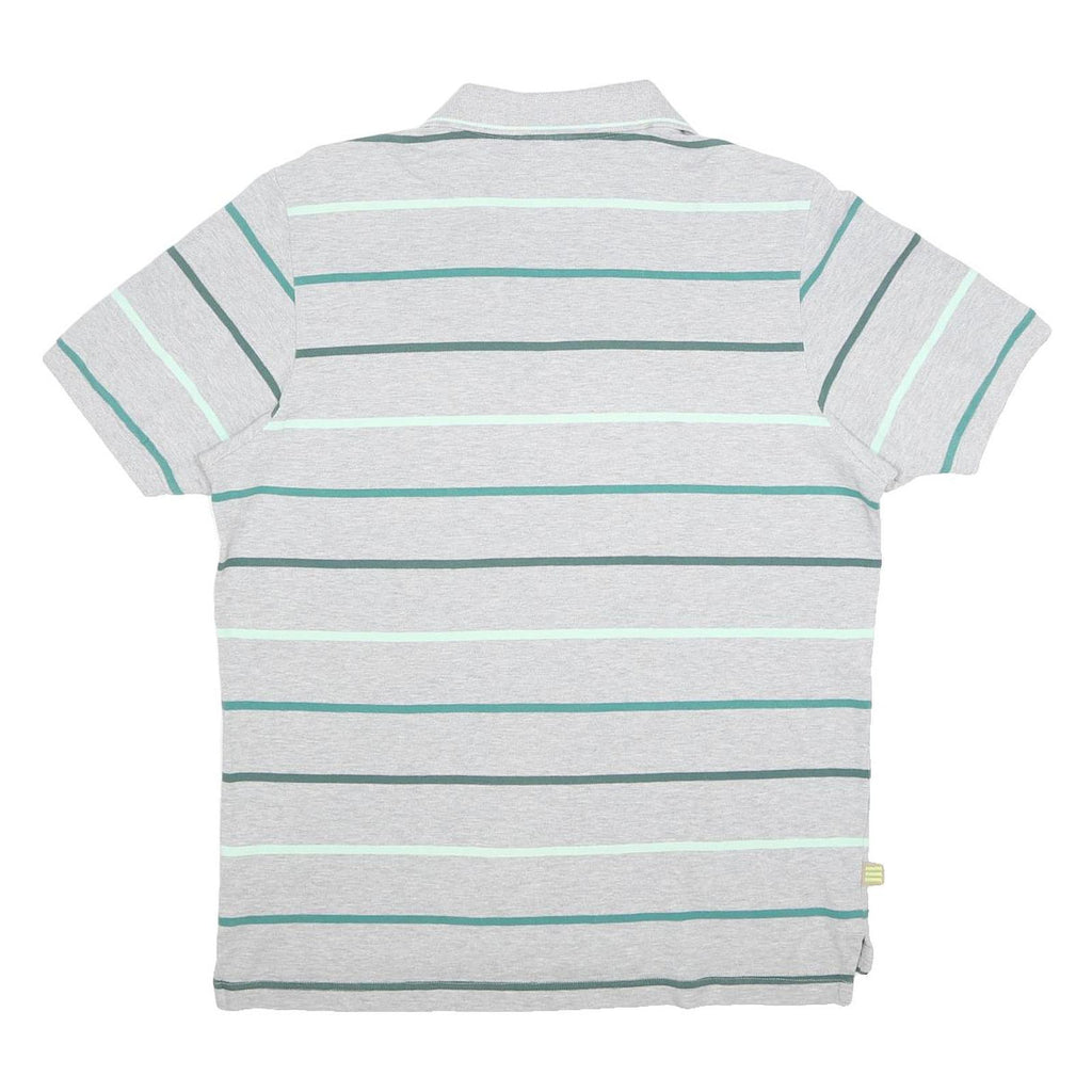 ADIDAS Mens Grey & Green Striped Polo Shirt L Cotton Short Sleeve Casual