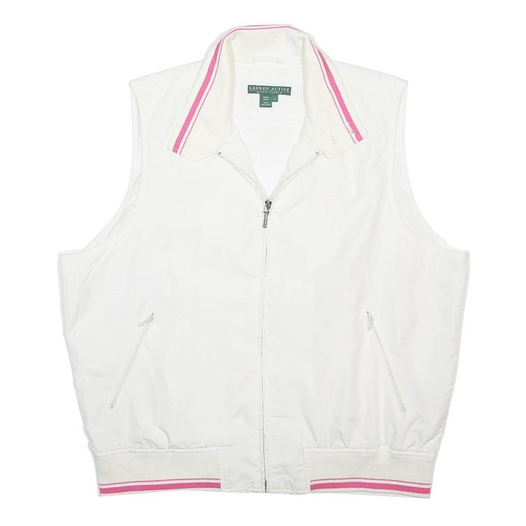 RALPH LAUREN Womens White & Pink Zip Sleeveless Jacket L Polyester Comfortable