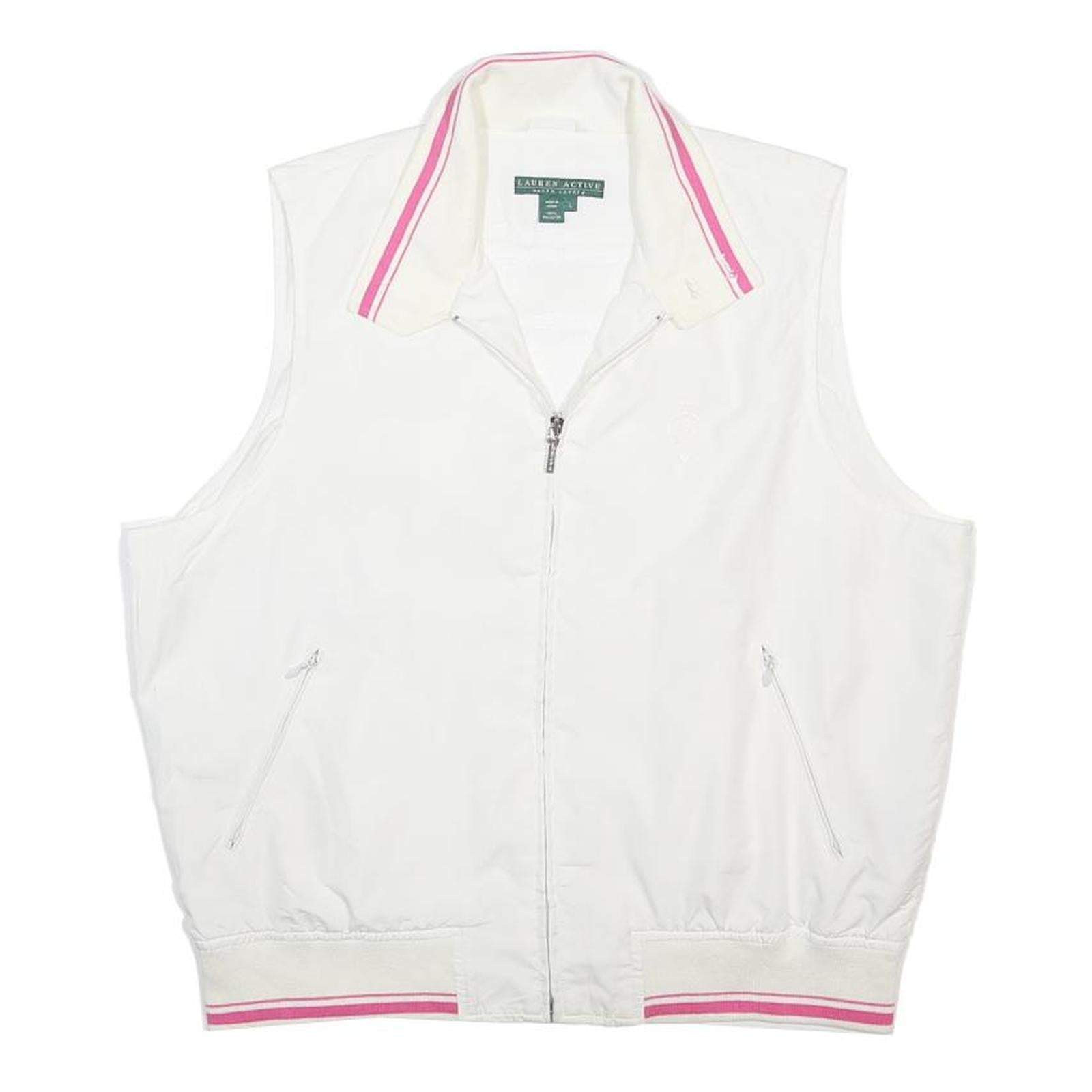 RALPH LAUREN Womens White & Pink Zip Sleeveless Jacket L Polyester Comfortable