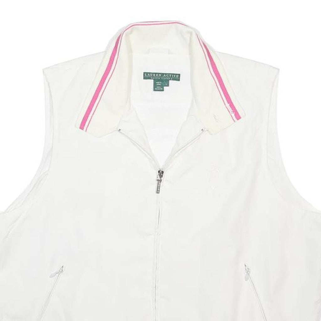 RALPH LAUREN Womens White & Pink Zip Sleeveless Jacket L Polyester Comfortable