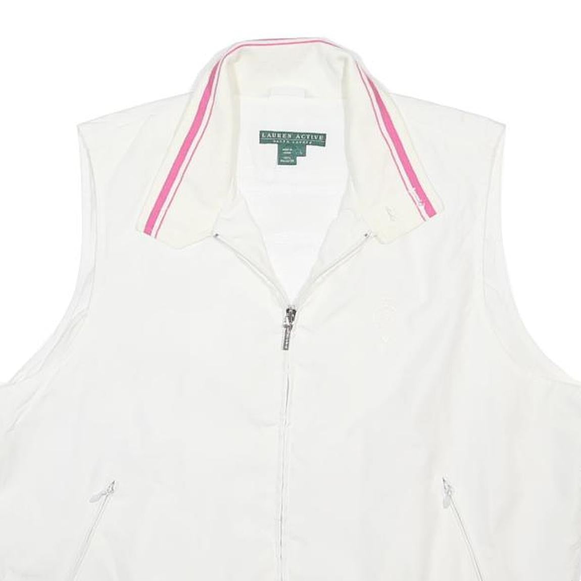 RALPH LAUREN Womens White & Pink Zip Sleeveless Jacket L Polyester Comfortable