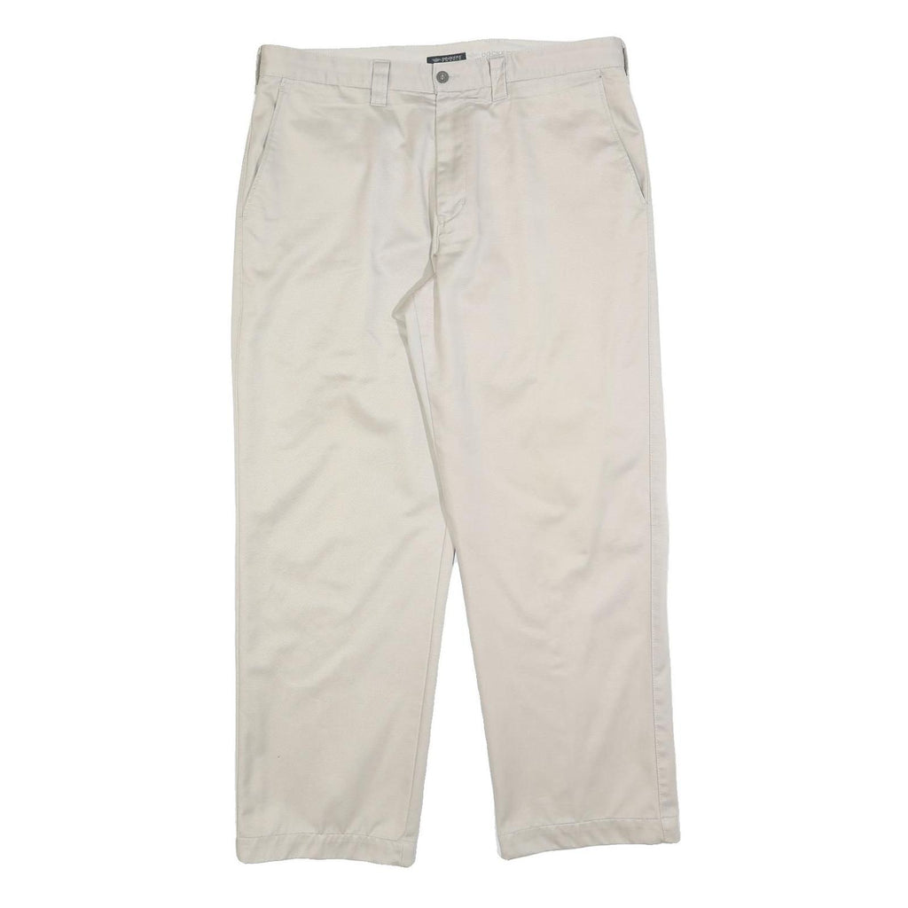 DOCKERS Mens Cotton Blend Beige Regular Straight Trousers W36 L30 Classic Zip