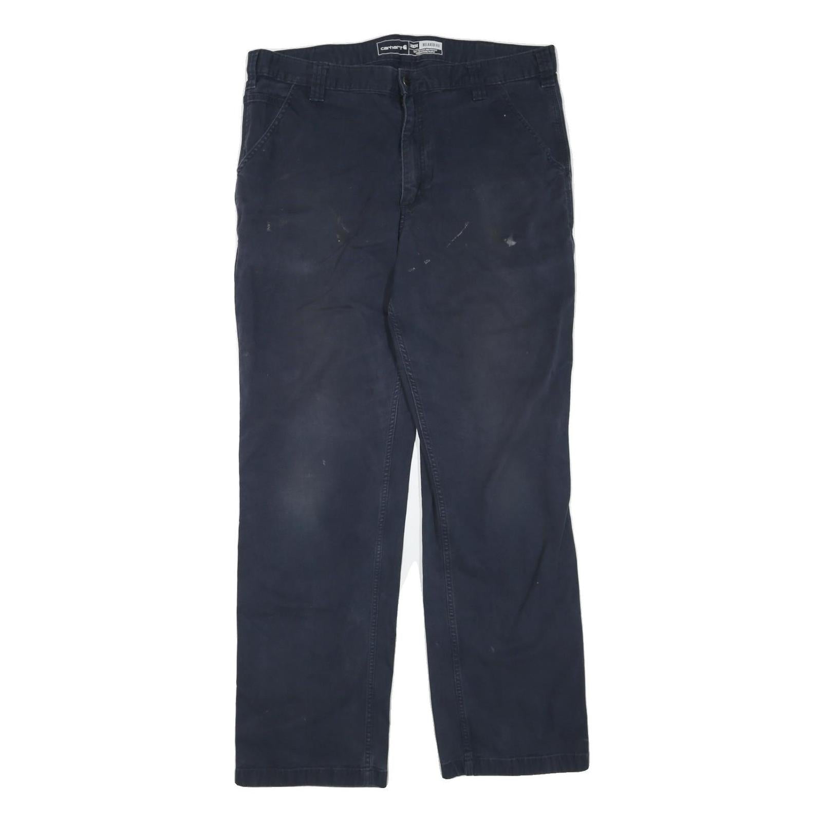 CARHARTT Mens Cotton Blend Navy Regular Straight Trousers W38 L31 Workwear Zip