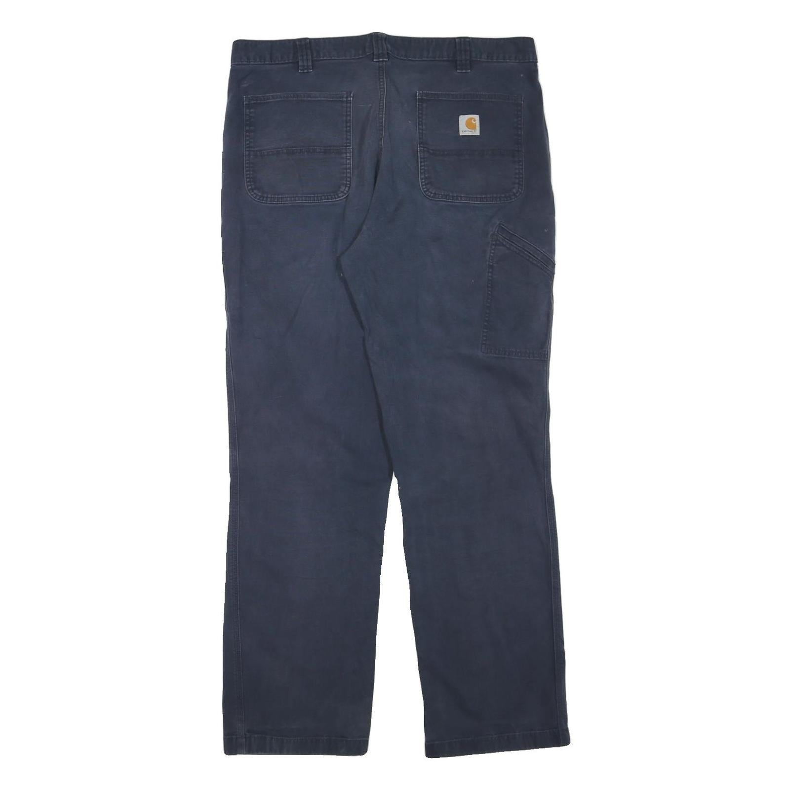 CARHARTT Mens Cotton Blend Navy Regular Straight Trousers W38 L31 Workwear Zip